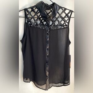 Japna Black Sleeveless Lattice Blouse L